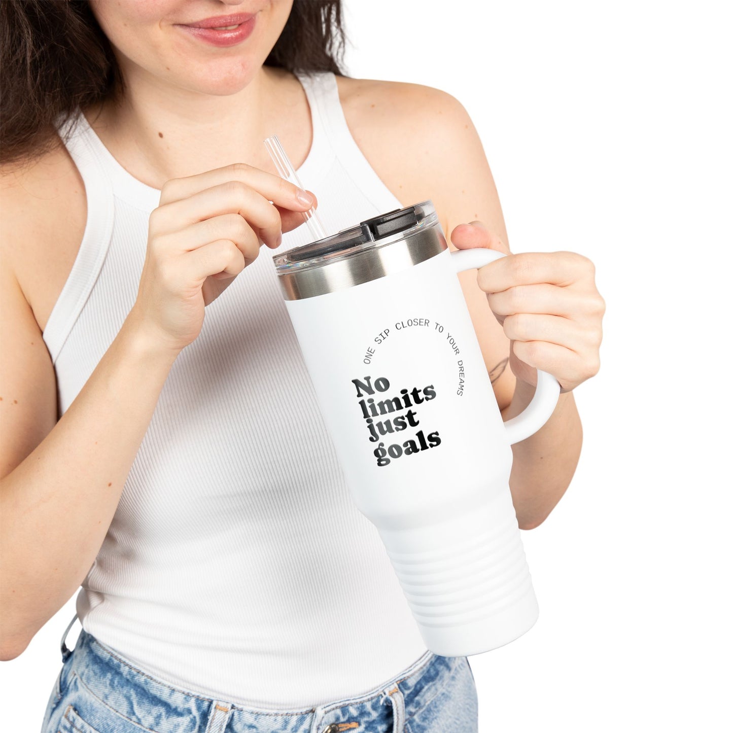Motivational Insulated Travel Mug - 40oz, No Limits Just Goals, Perfect for Commuters, Fitness Enthusiasts, Gifts for Goals, Road Trips